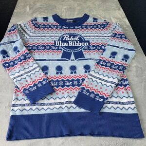 Adult Unisex Beer Pabst Blue Ribbon Funny Holiday Season Ugly Christmas Sweater